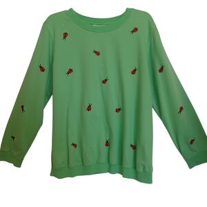Quacker Factory Embroidered Ladybug And Sequin Sweatshirt Women's Sz Medium